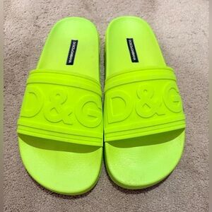 Dolce & Gabbana Neon Green Logo Slide Sandals - EU39 / US9
